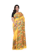 Yellow Pure Silk Saree with Geometric Motif Work
