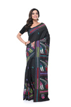 Black Semi Bangalore Silk Saree with Multicolour Thread Work