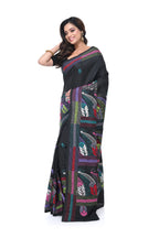 Black Semi Bangalore Silk Saree with Multicolour Thread Work