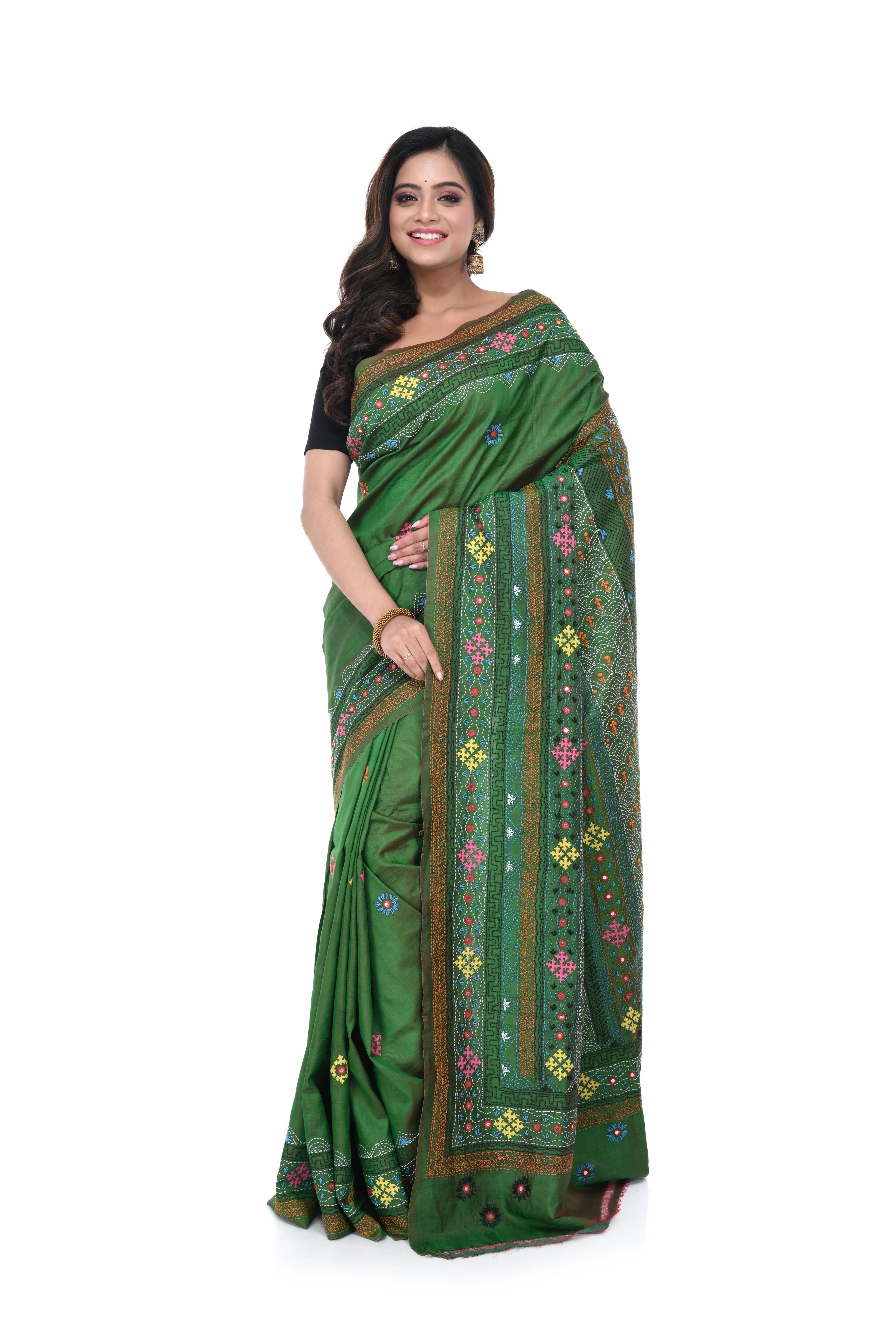 Bishnupuri Katan Base Saree with Lumbani Work