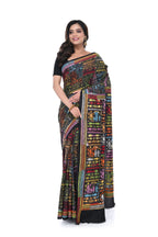 Black Pure Silk Kantha Saree with Warli Work