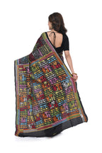 Black Pure Silk Kantha Saree with Warli Work