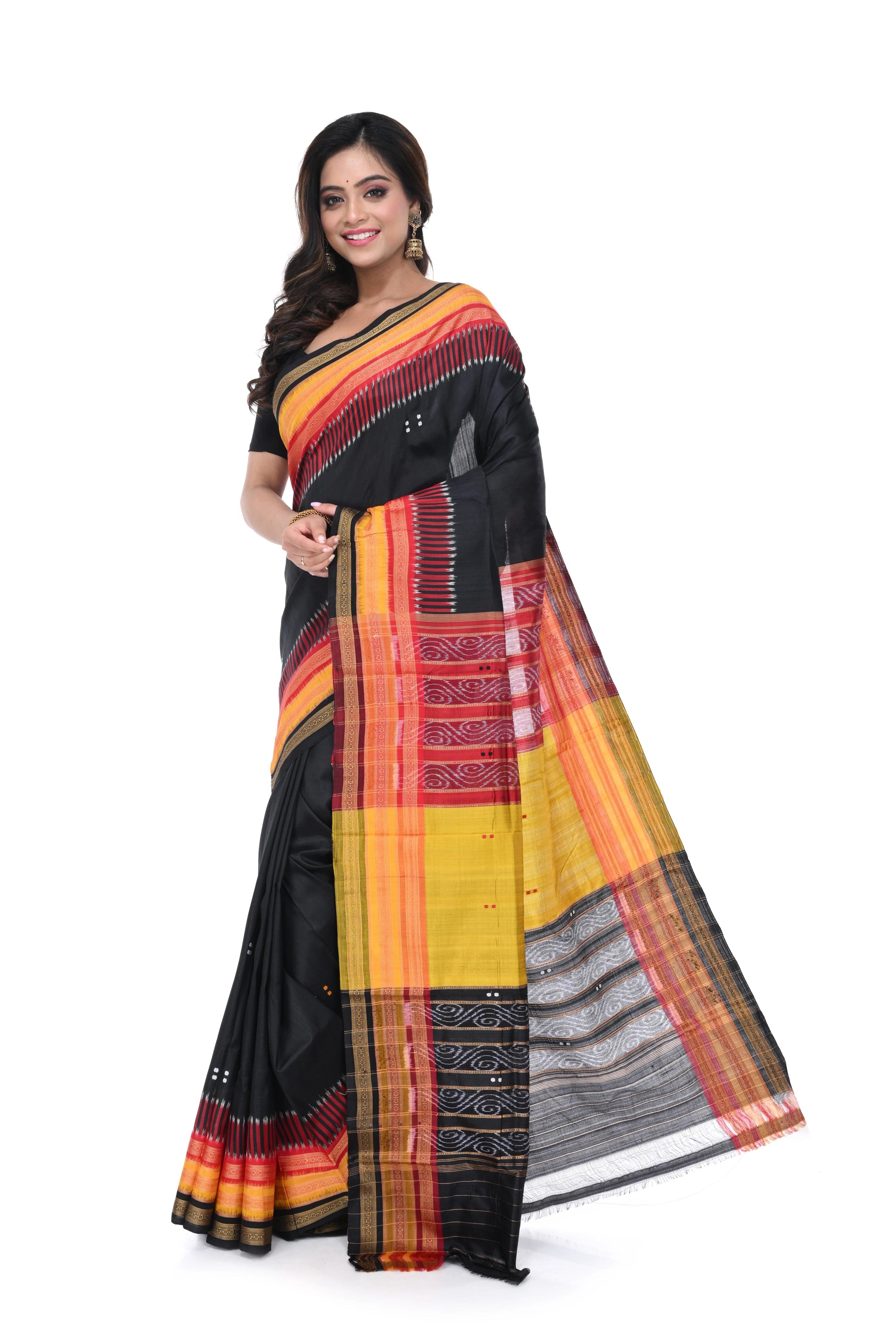 Pure Khandua Silk Saree with Triple Anchal & Border