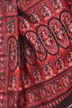 Pure Black & Red Baluchori Saree with Heavy Pallu
