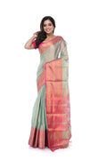 Silver - Golden Tissue Saree with Pink Border & Maha Par Pallu