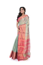 Silver - Golden Tissue Saree with Pink Border & Maha Par Pallu
