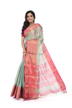Silver - Golden Tissue Saree with Pink Border & Maha Par Pallu
