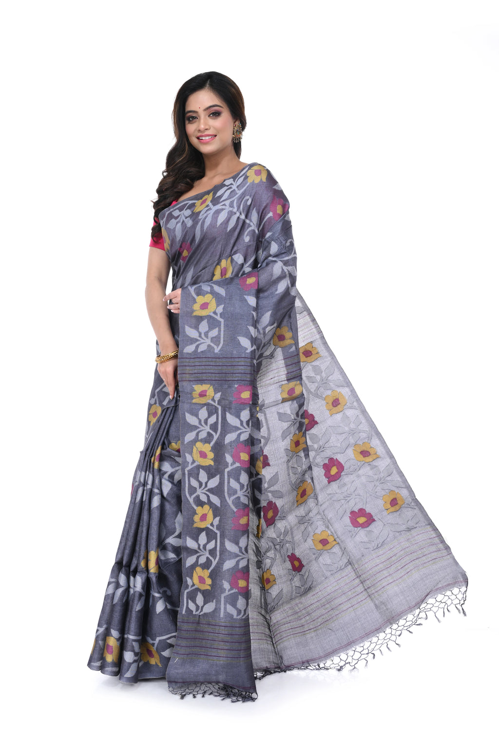 Silver Tussar Saree with Jamdani Work