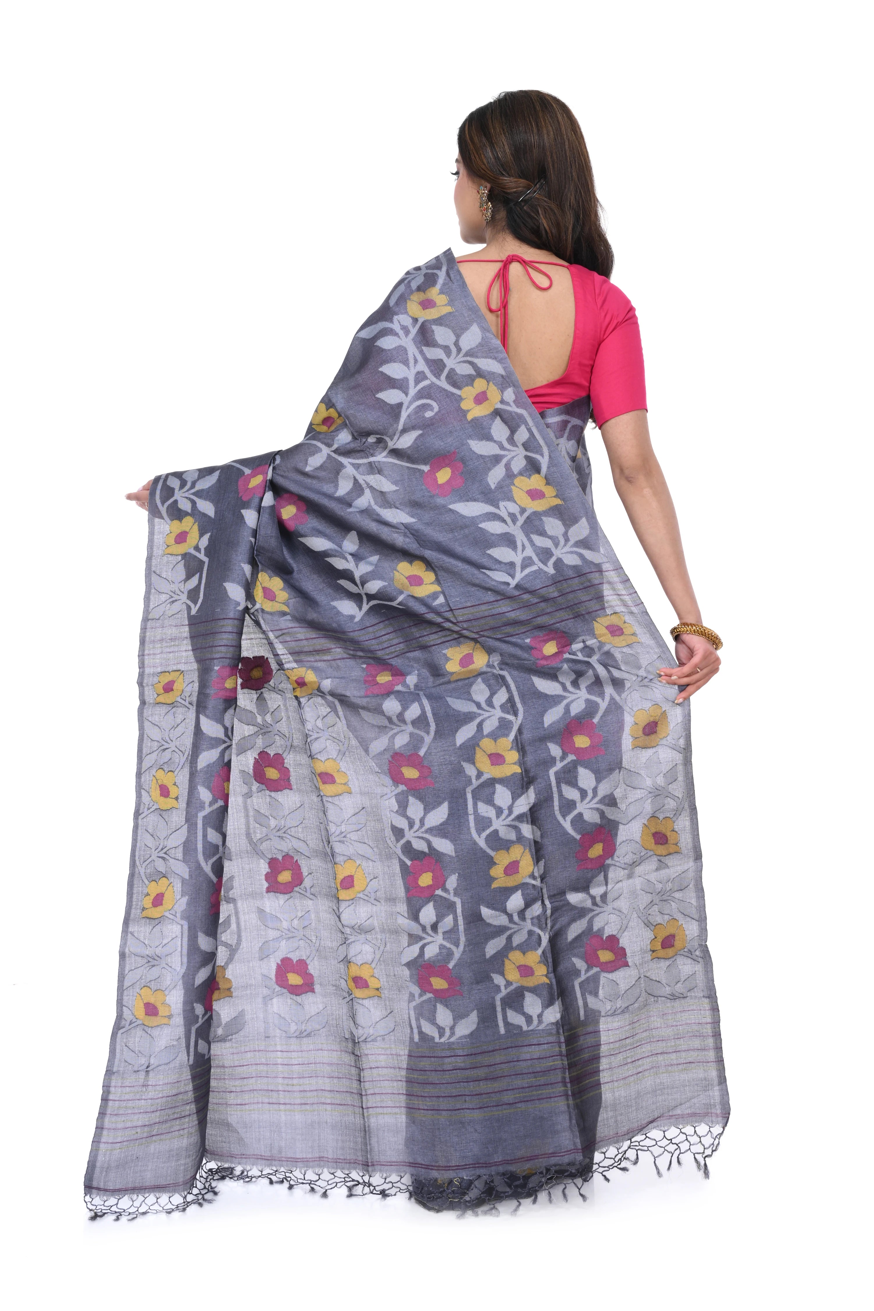 Silver Tussar Saree with Jamdani Work
