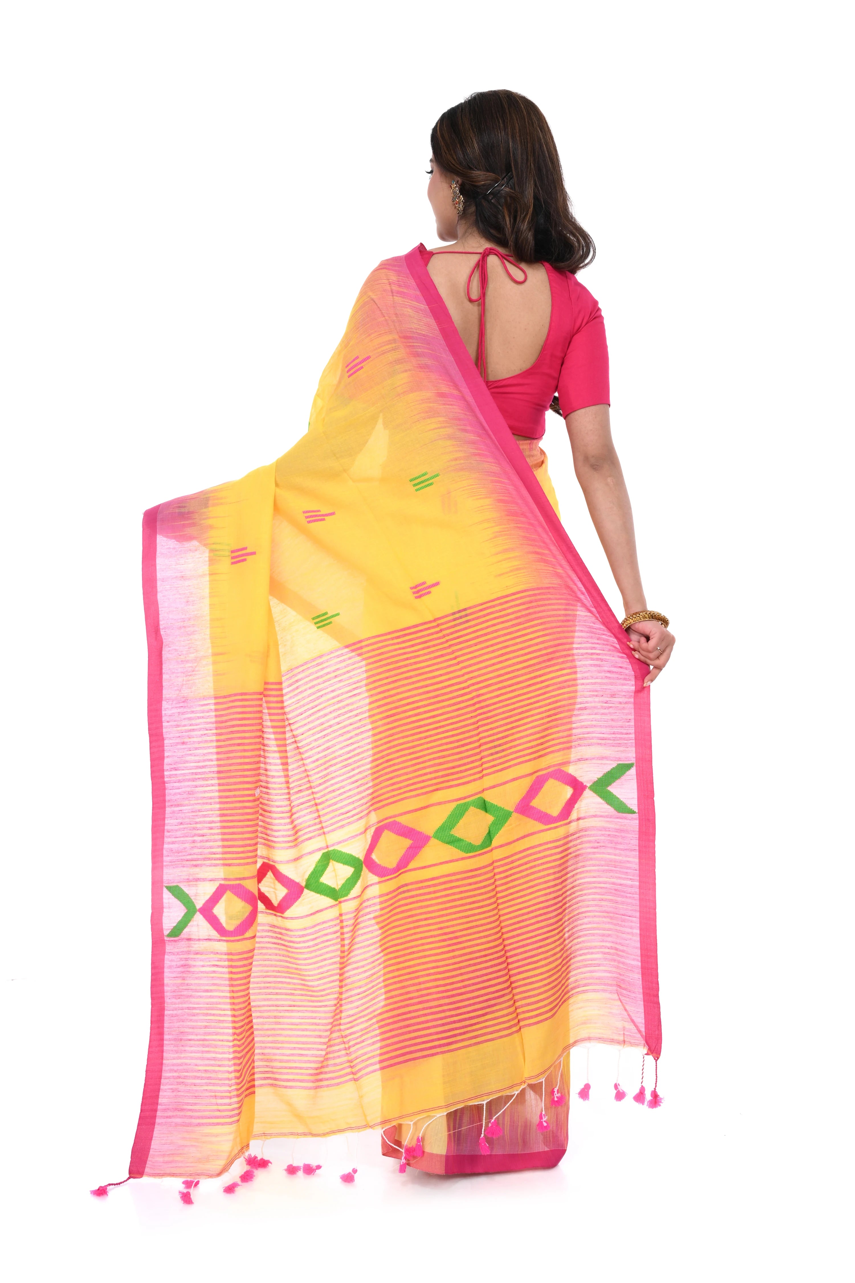 Yellow Cotton Handloom Saree