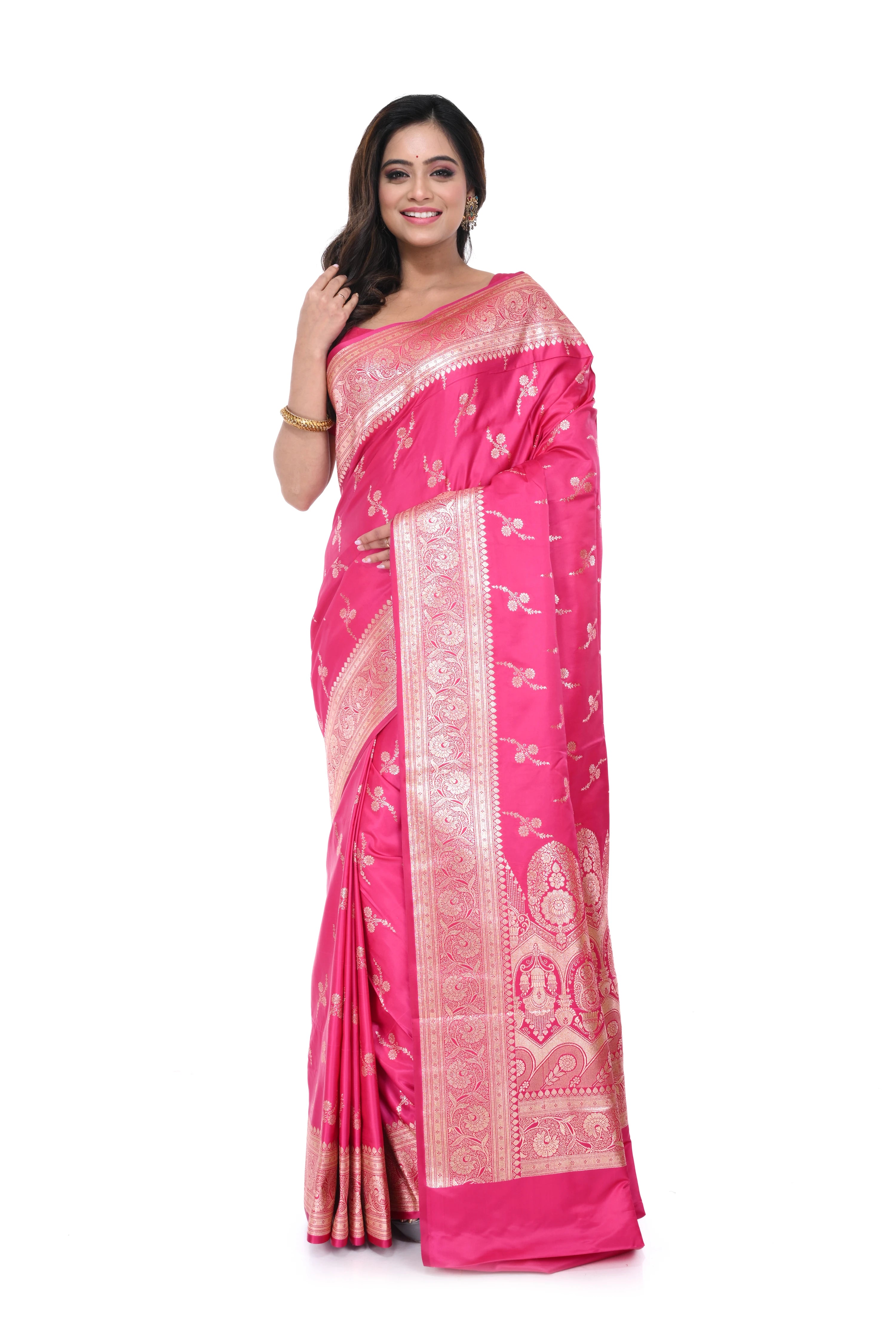 Pink Mashru Benarasi Saree with Zari Border & Rich Pallu