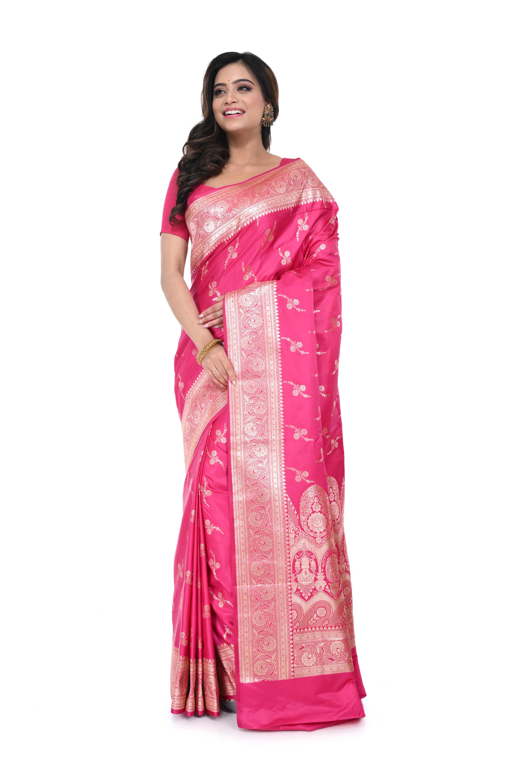 Pink Mashru Benarasi Saree with Zari Border & Rich Pallu