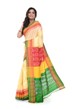 Cream Khandua Silk Saree with Tri - Colour Pallu & Border