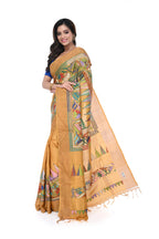 Golden Gachi Tussar Saree with Multicolour Kantha Work & Zari Border