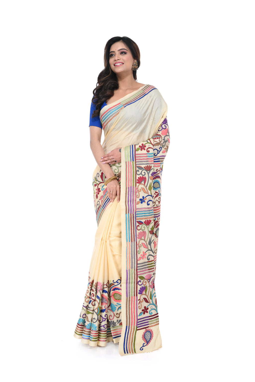 Tussar Saree with Kantha Work Border & Rich Pallu