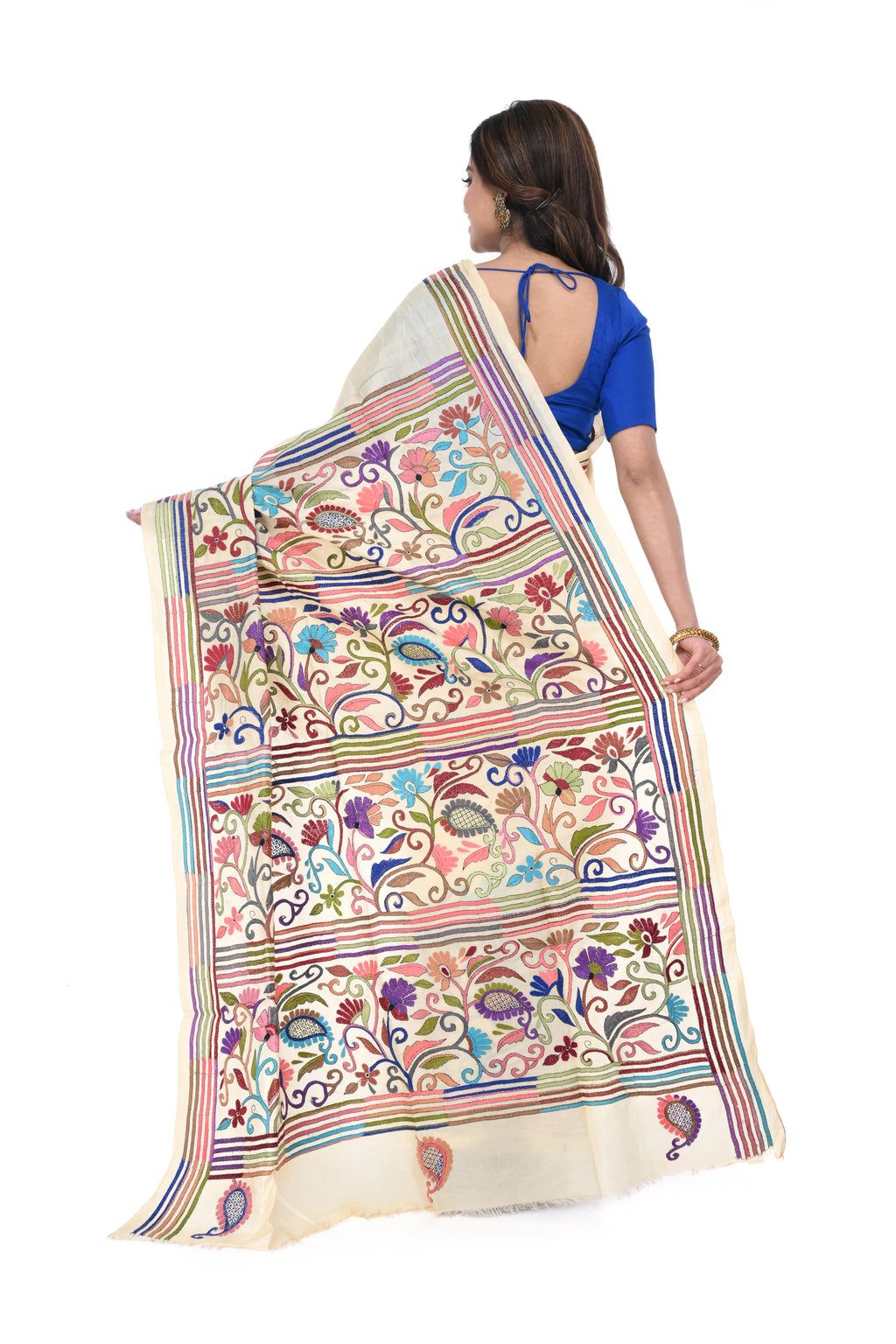 Tussar Saree with Kantha Work Border & Rich Pallu