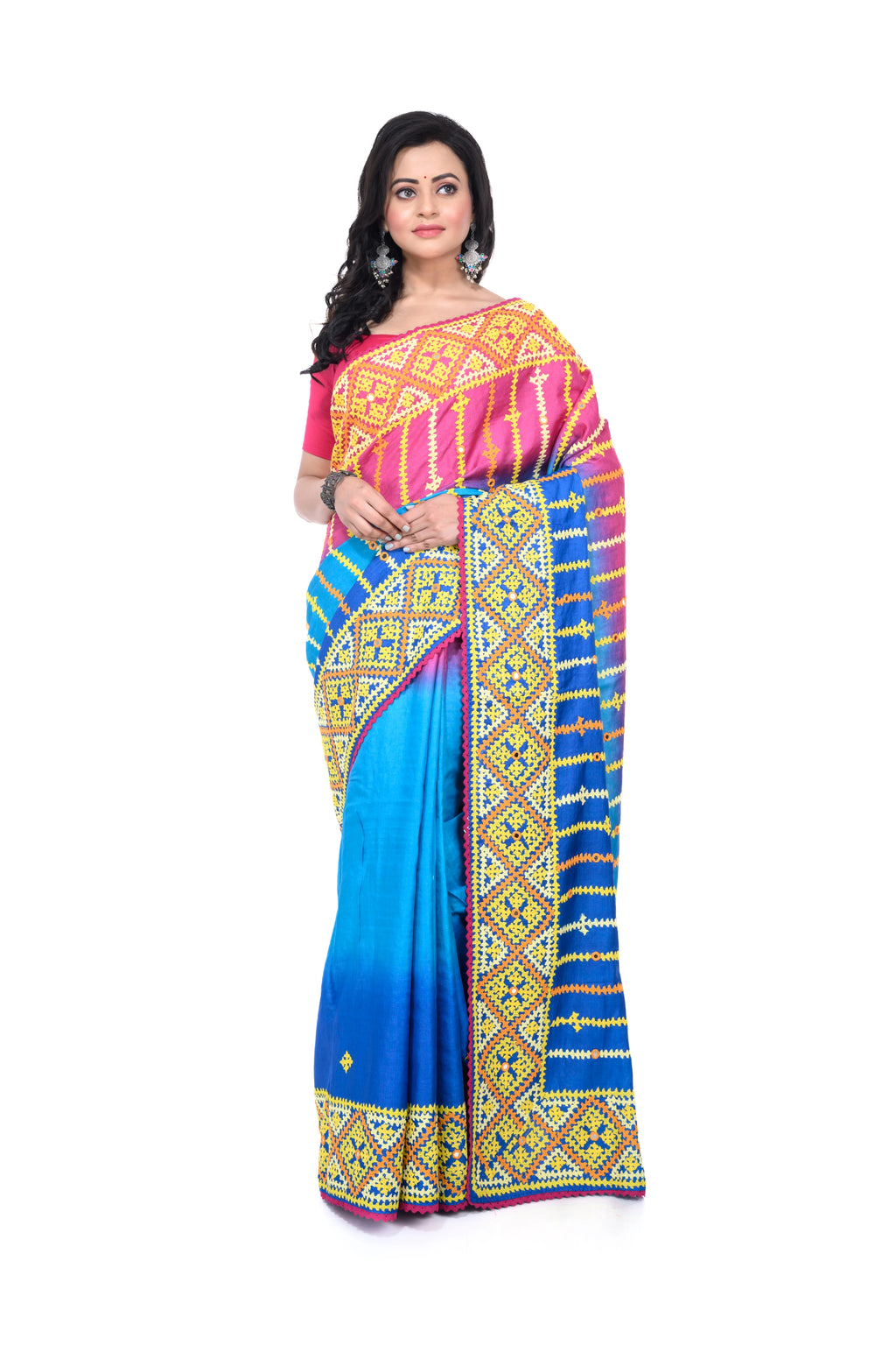Exclusive Gujarati Stitch Tussar Saree with Unique Colours