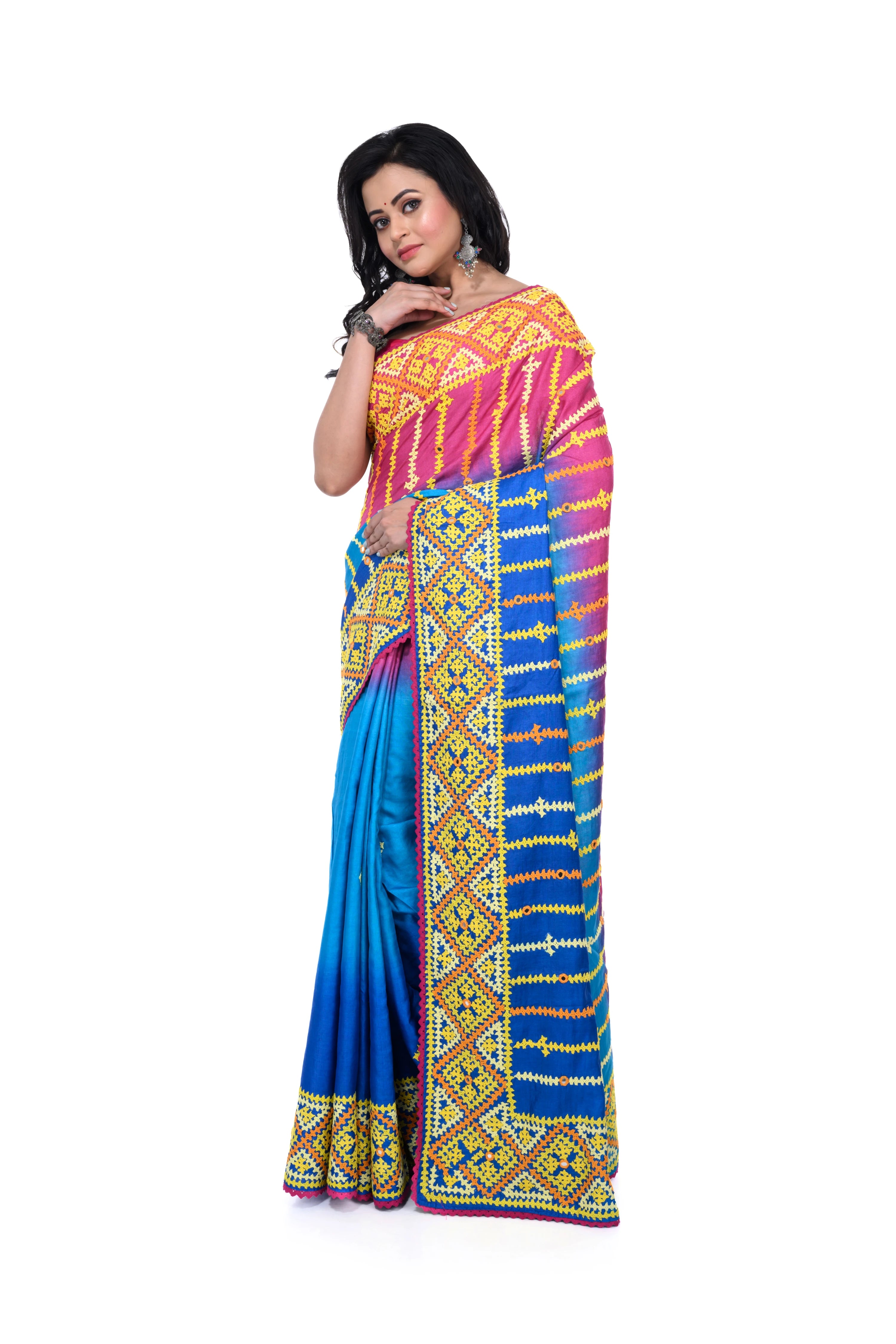 Exclusive Gujarati Stitch Tussar Saree with Unique Colours