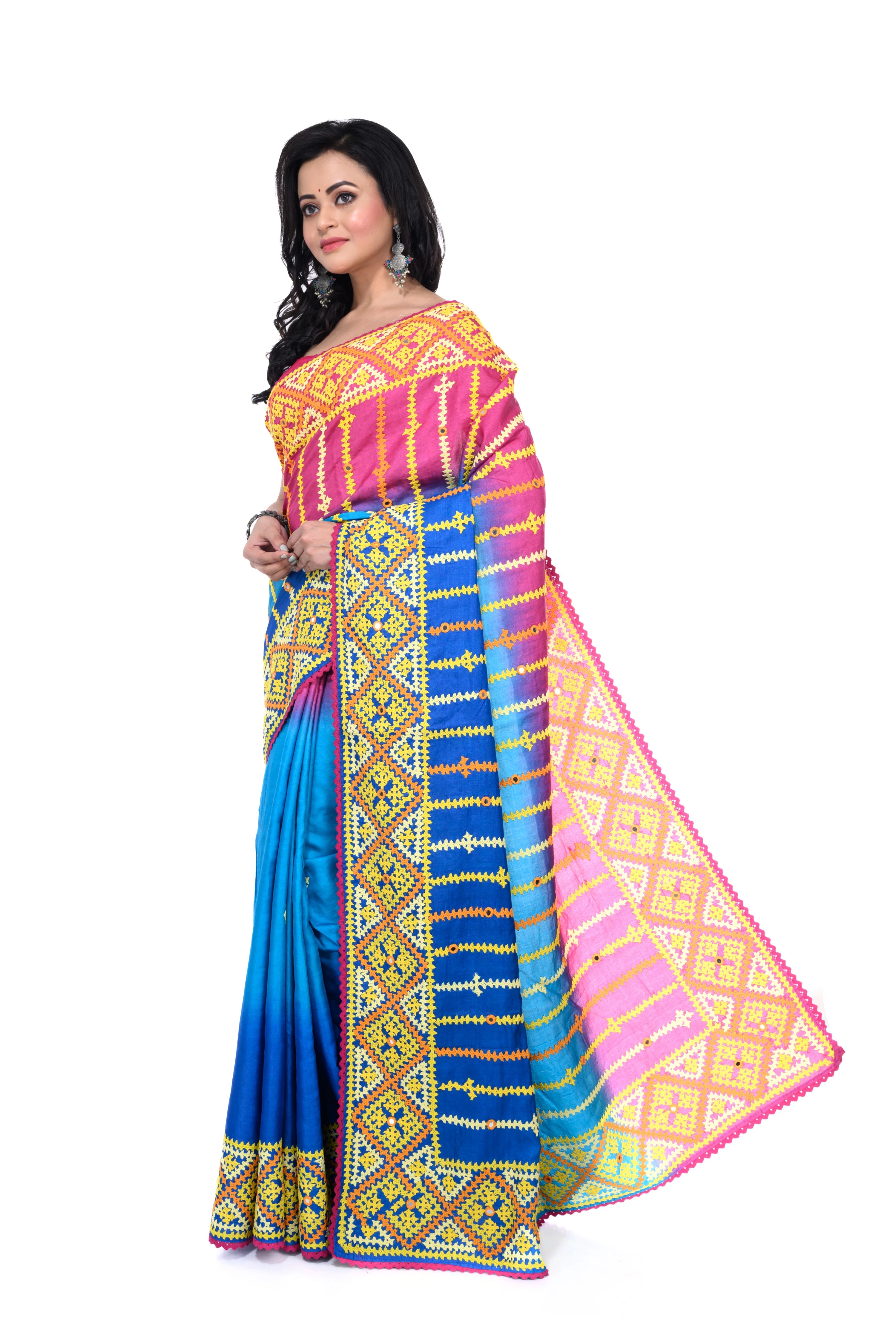 Exclusive Gujarati Stitch Tussar Saree with Unique Colours