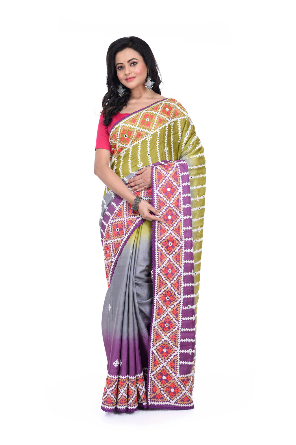 Tussar Saree with Hand Kantha Stitch