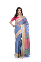 Steel Grey Semi Tussar Saree with Silver Border & Rich Pallu