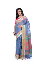 Steel Grey Semi Tussar Saree with Silver Border & Rich Pallu