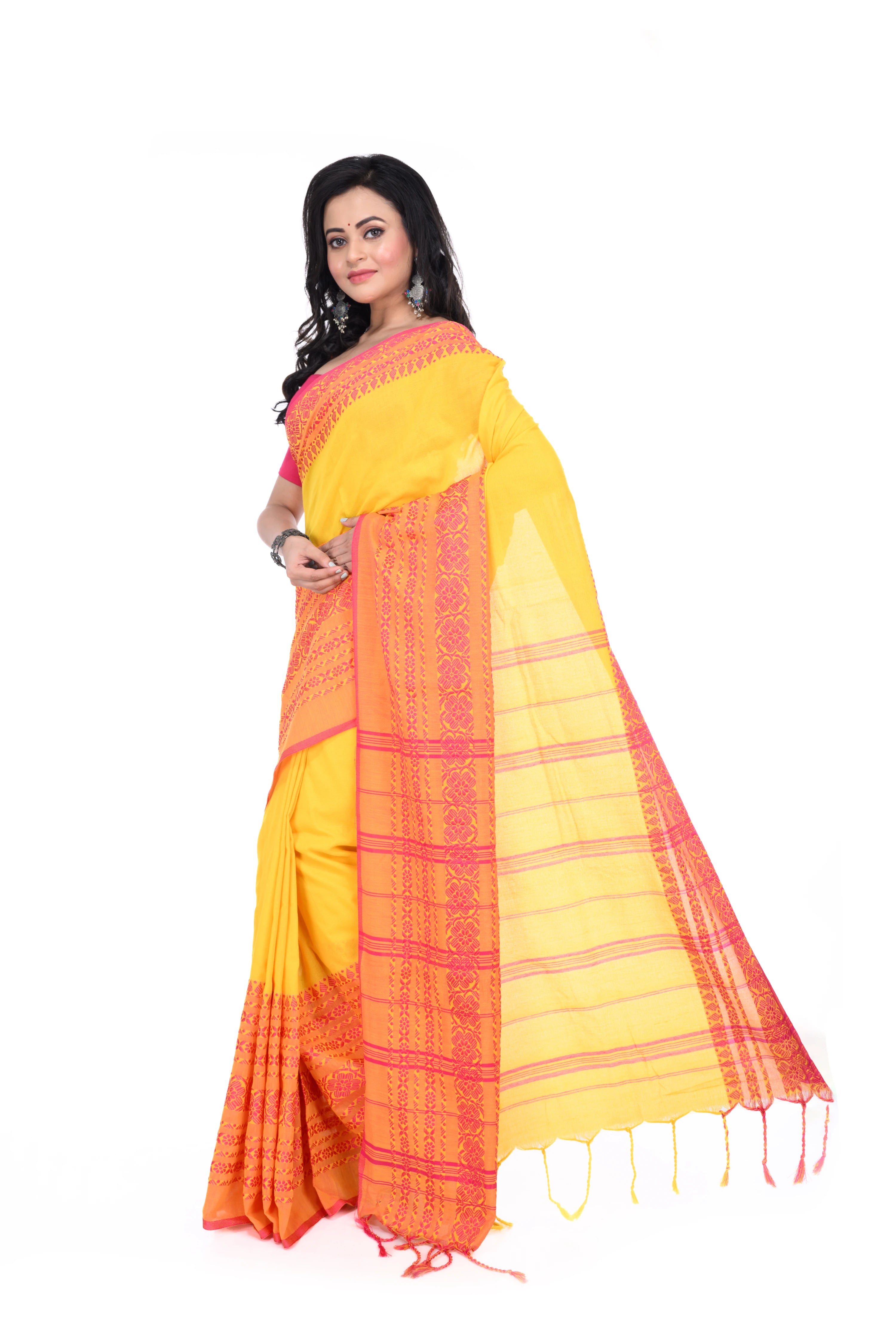 Red & Yellow Handloom Cotton Saree