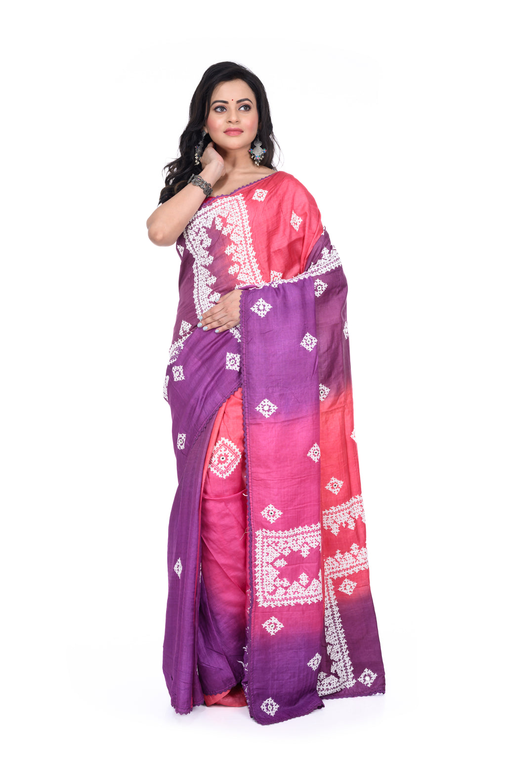 Single - Colour Gujarati Work Tussar Saree