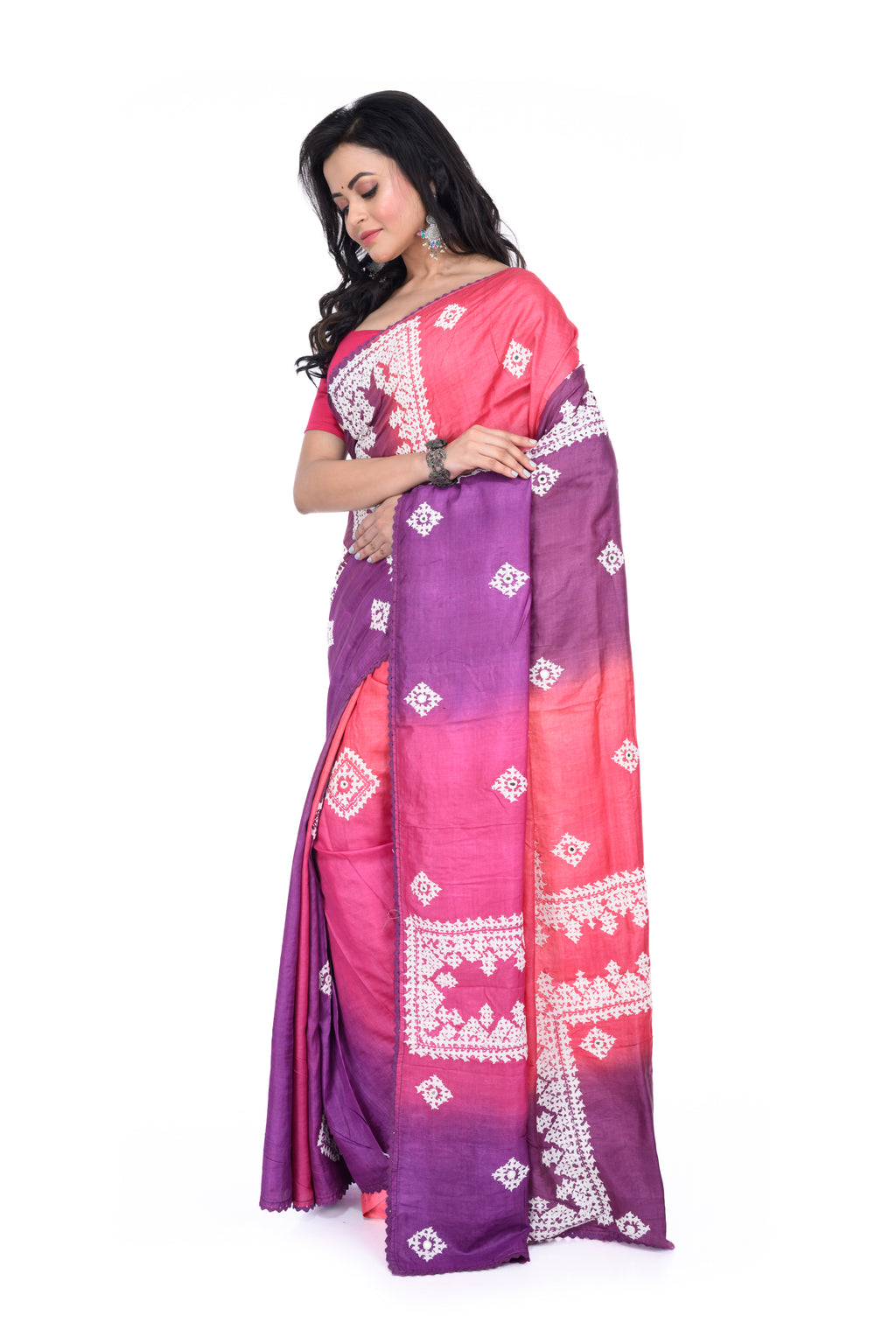 Single - Colour Gujarati Work Tussar Saree