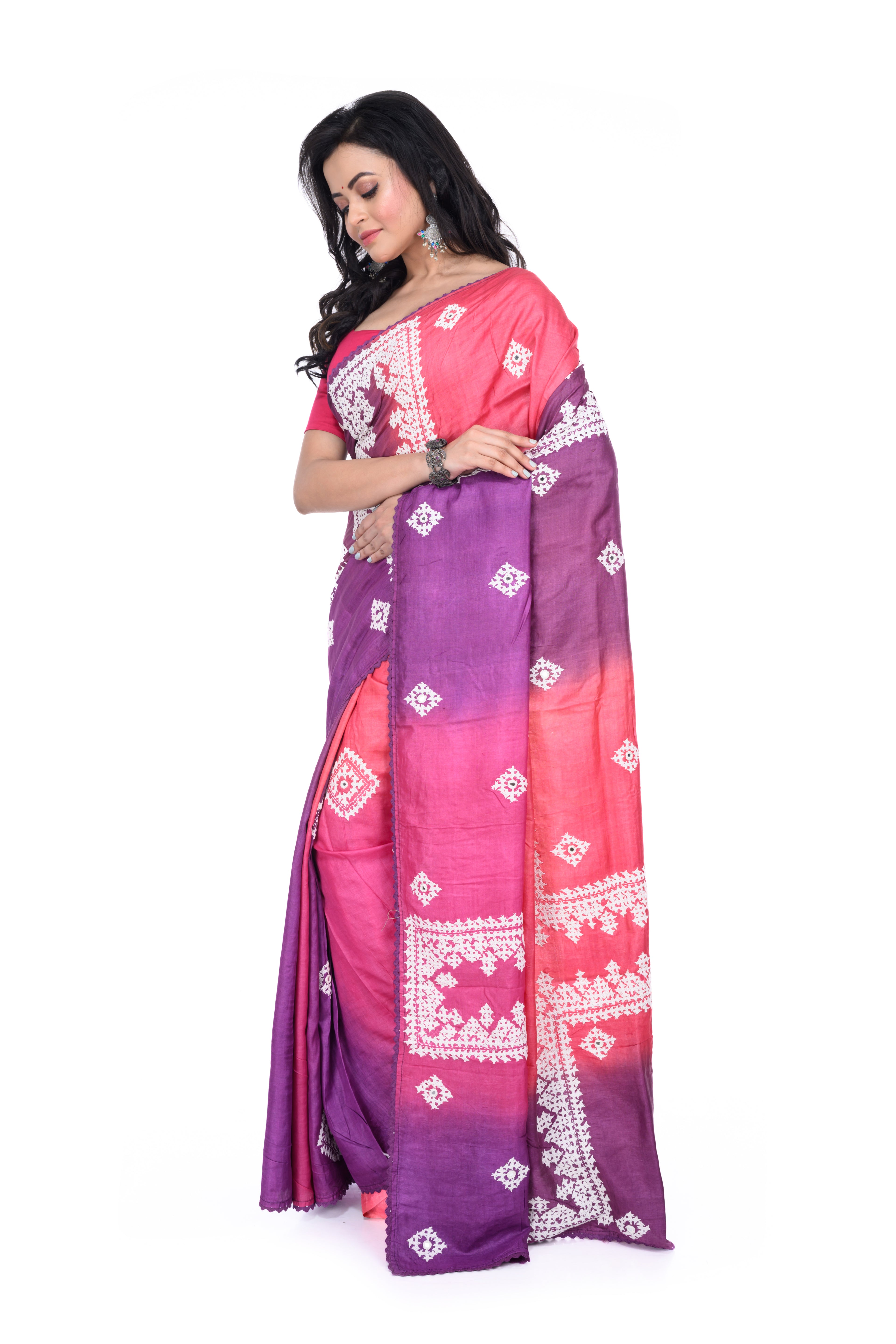 Single - Colour Gujarati Work Tussar Saree