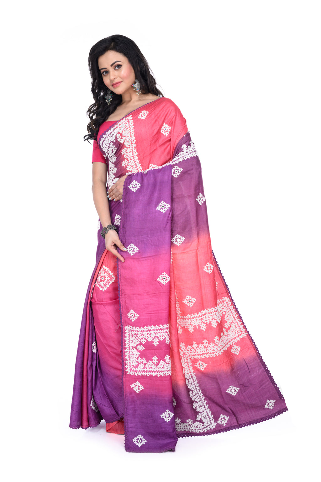Single - Colour Gujarati Work Tussar Saree