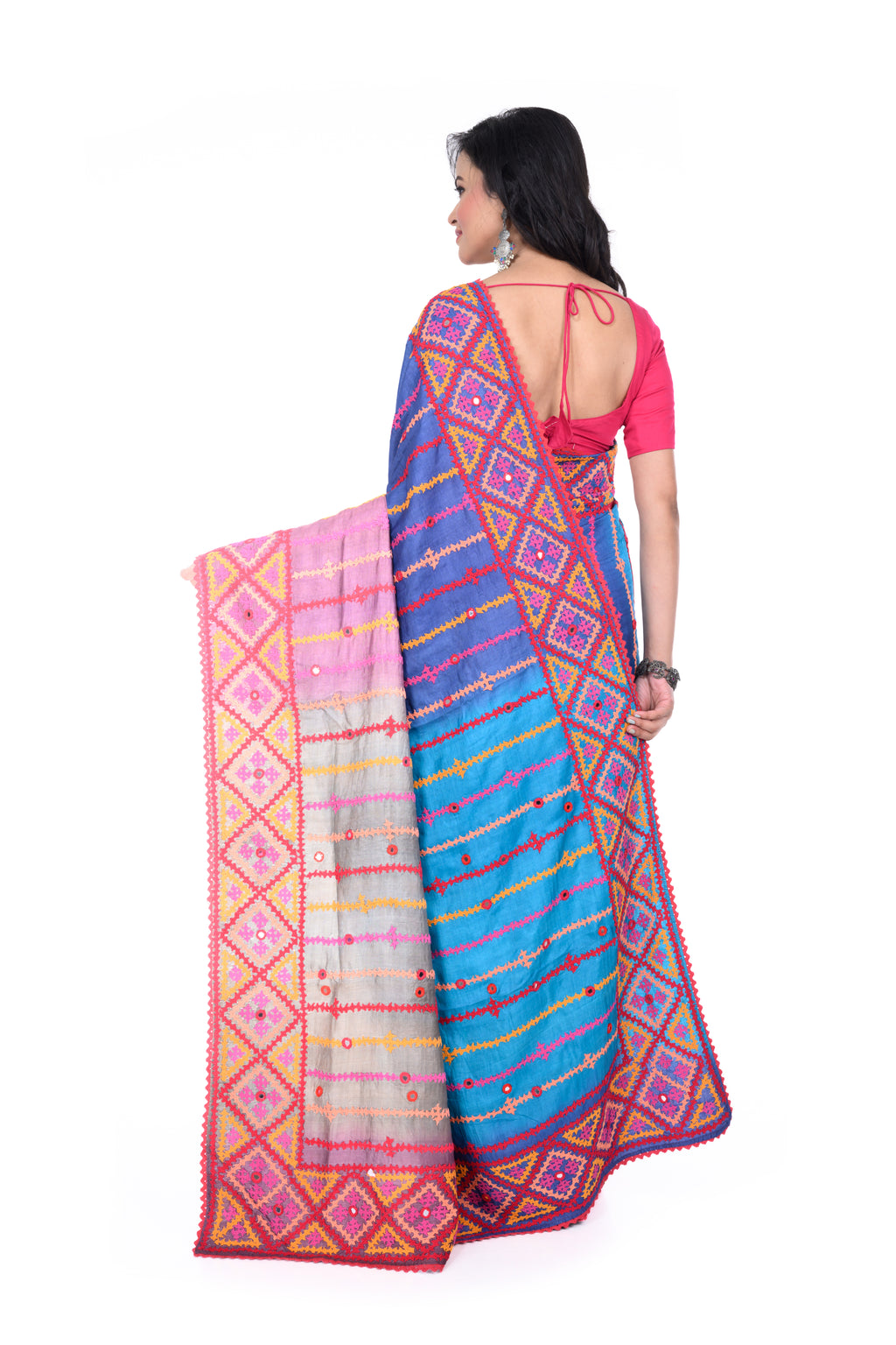 Dyed Tussar Saree with Hand Gujarati Work