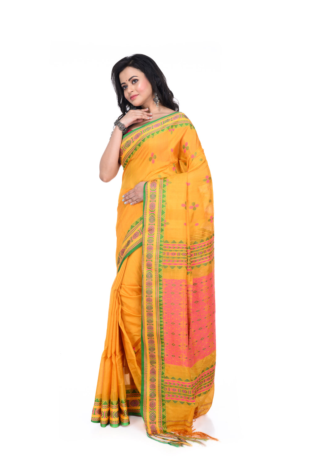 Yellow - Green Semi Tussar Saree with Rich Pallu