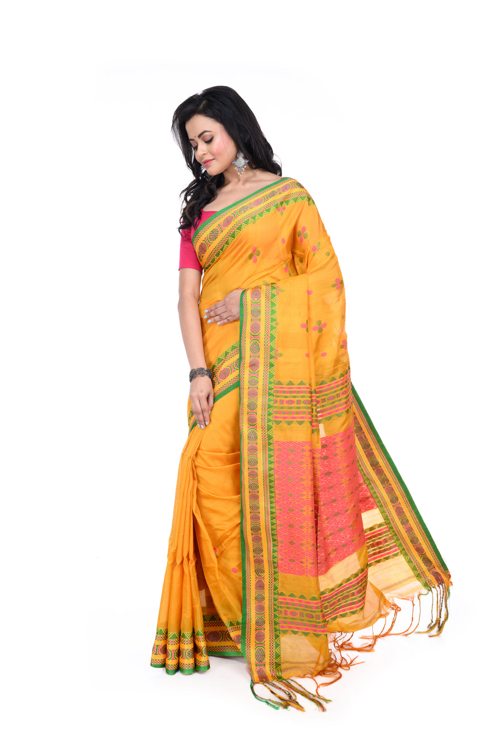 Yellow - Green Semi Tussar Saree with Rich Pallu