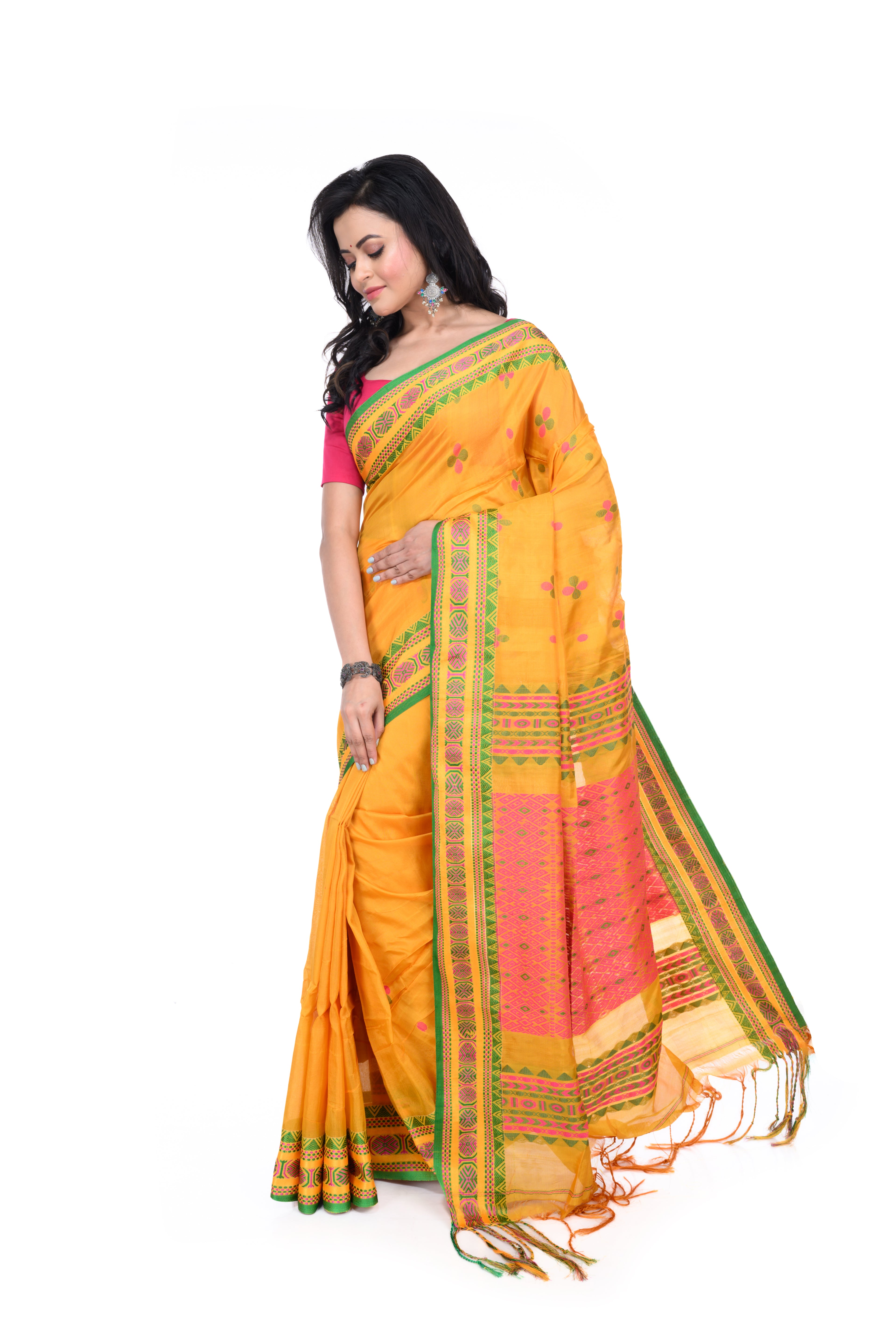 Yellow - Green Semi Tussar Saree with Rich Pallu