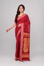Maroon Colour Cotton Baluchori Saree with Muga Thead Worked