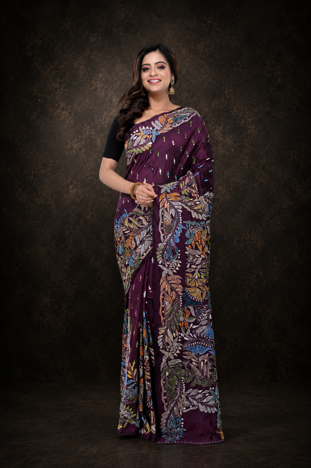 Semi Bangalore Silk Saree with Multicolour Thread Work & Pallu