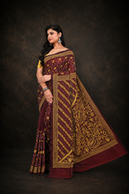 Maroon Coloured Kantha Worked Banglore Silk Saree