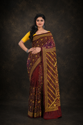 Maroon Coloured Kantha Worked Banglore Silk Saree