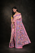 Pink Coloured Bangalore Silk Kantha Saree with Corner to Corner Worked