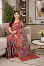 Rust Coloured Reverse Kantha Pure Banglore Silk Saree