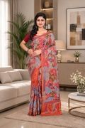 Rust Coloured Reverse Kantha Pure Banglore Silk Saree