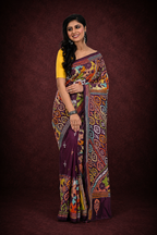 Dark Wine Coloured Banglore Silk Saree with All Over Reverse Kantha Worked