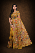 Master Yellow Banglore Silk Kantha Worked Saree with Allover Decorated