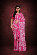 Pink Coloured Kanth Worked Banglore Silk Saree