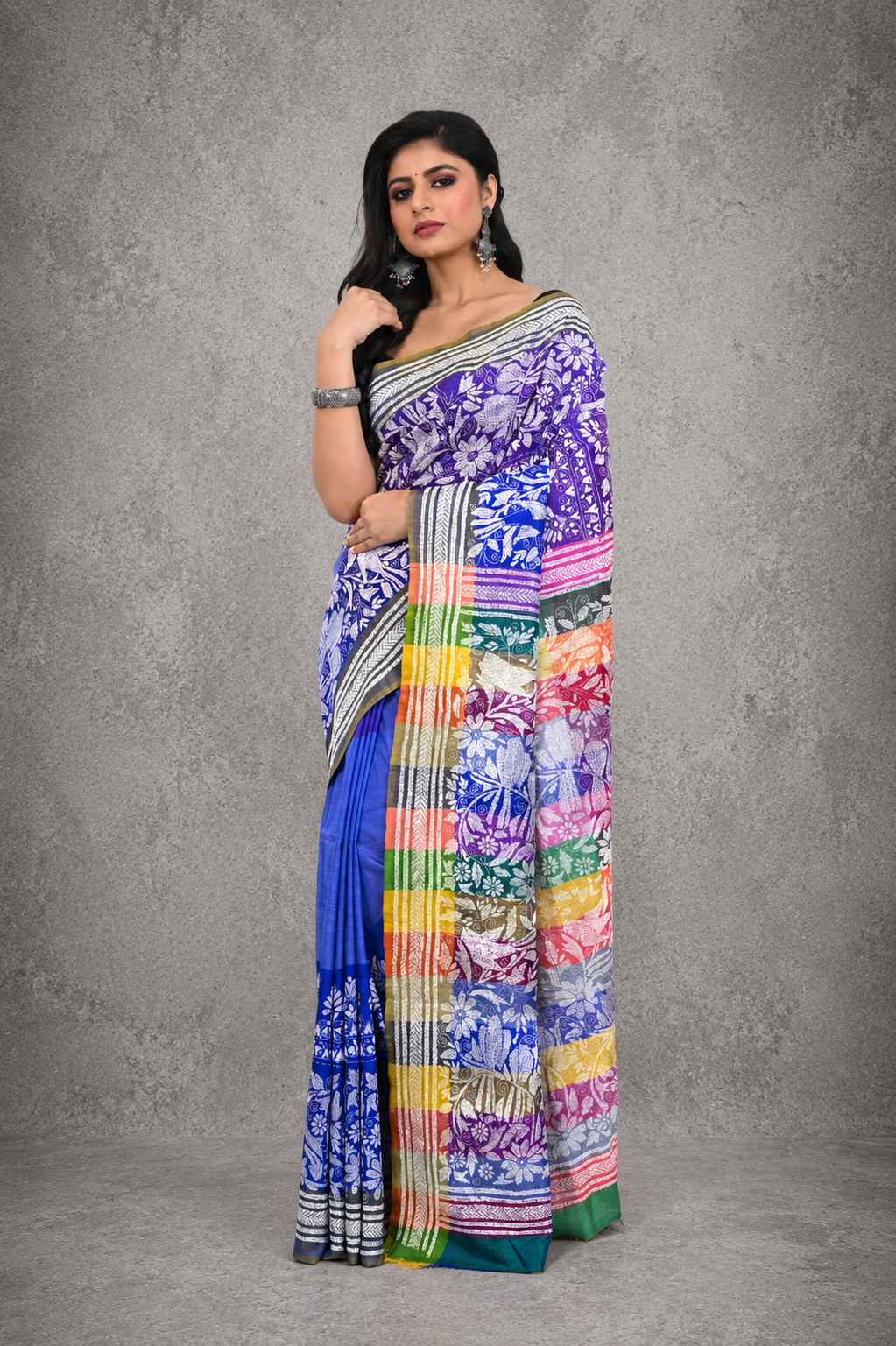 Purple Coloured Kantha Stitch Saree on Pure Bishnupuri Silk