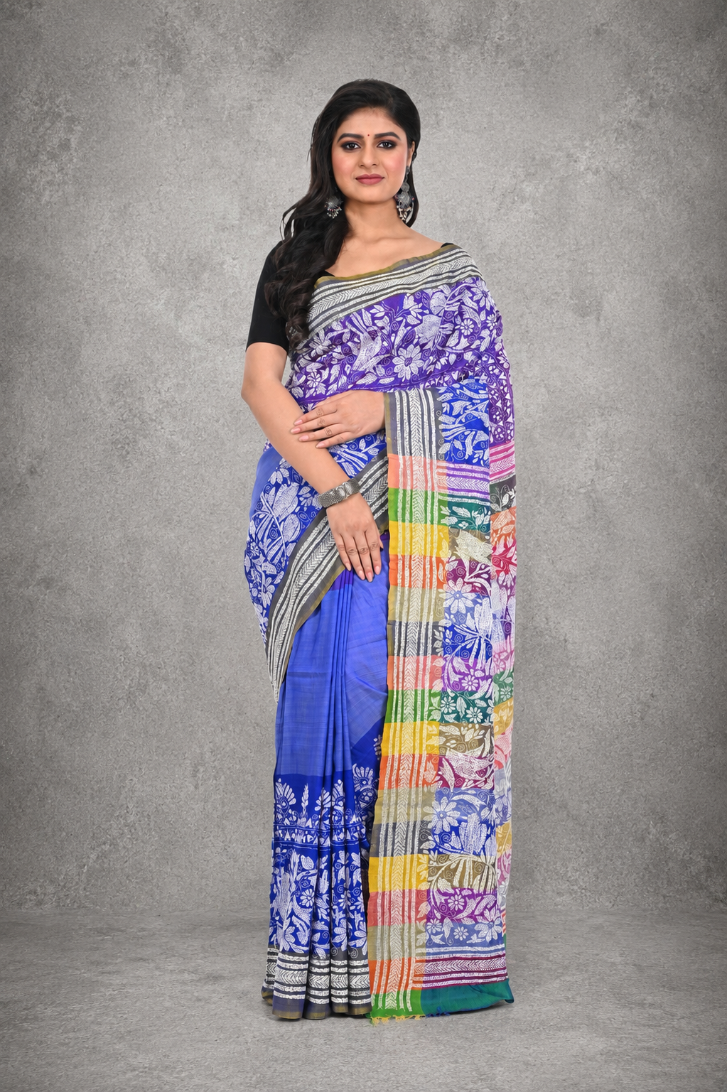 Purple Coloured Kantha Stitch Saree on Pure Bishnupuri Silk