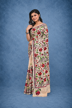 Pure Gachi Tussar Rose Motif Kantha Saree All Over Worked