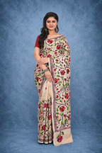 Pure Gachi Tussar Rose Motif Kantha Saree All Over Worked