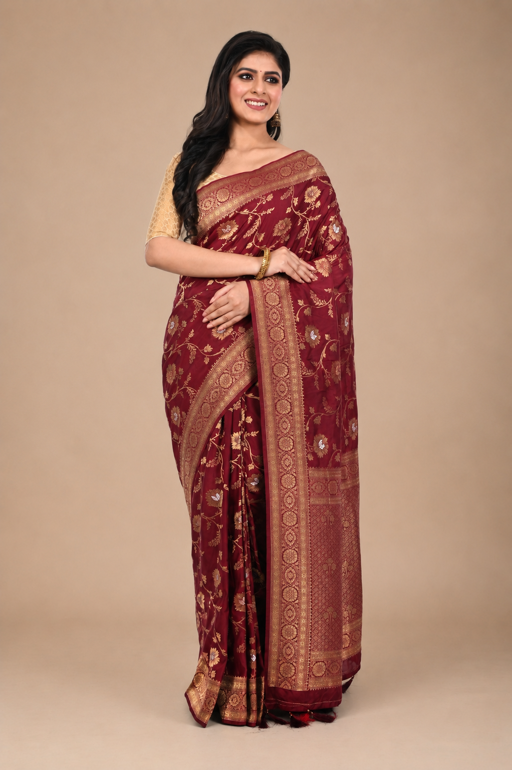 Golden and Red Tissue Handloom Saree